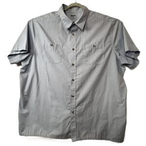 King Size Mens Shirt 3XL Blue Geometric Squares Short Sleeve Button Up Big